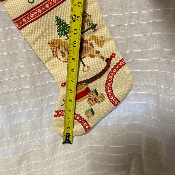 Cross stitch Holiday Stocking with Rocking Horse Design - Picture 2 of 9